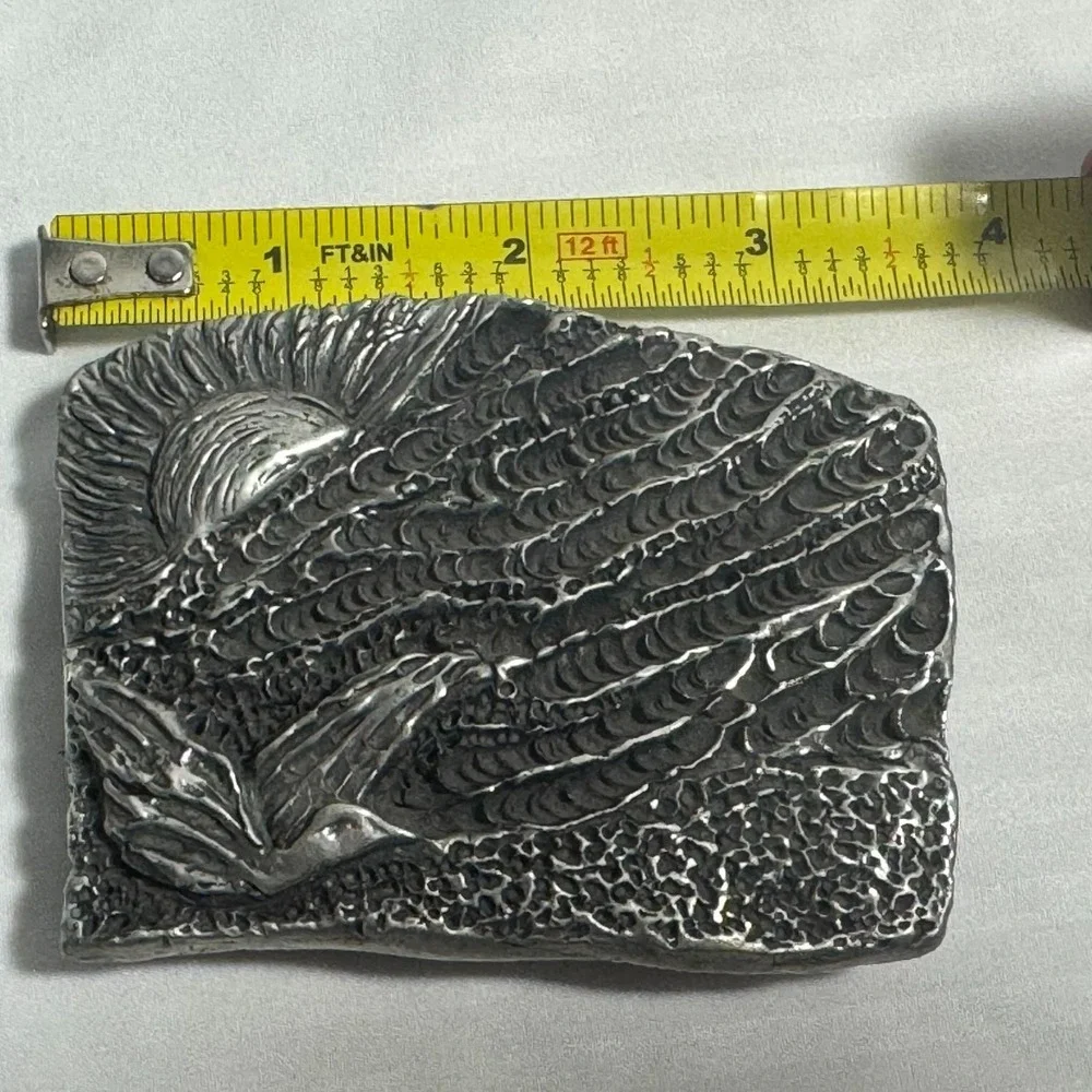 Vintage Heritage Pewter Belt Buckle1009 Ocean Scene Sunset Seagul‎ 3D